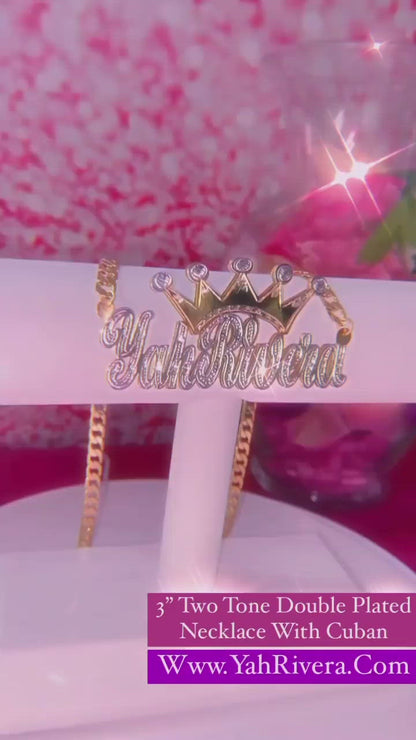 Scripted Double Plated Crown Necklace