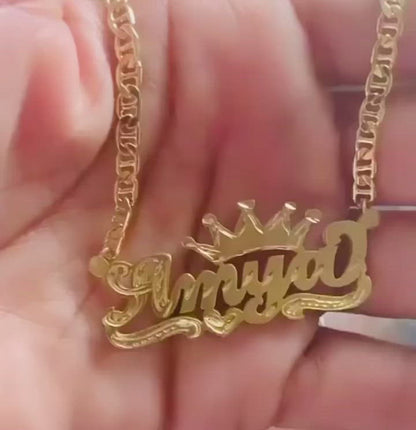 Scripted Double Plated Crown Necklace