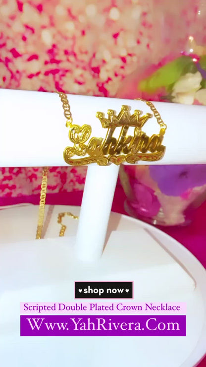 Scripted Double Plated Crown Necklace