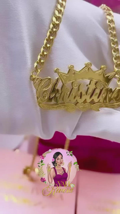 Scripted Double Plated Crown Necklace