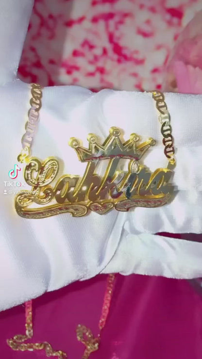 Scripted Double Plated Crown Necklace