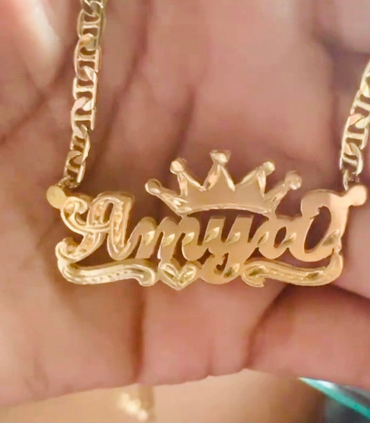 Scripted Double Plated Crown Necklace