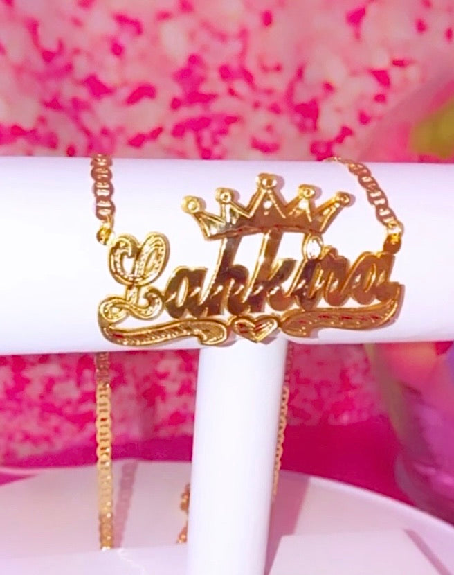 Scripted Double Plated Crown Necklace