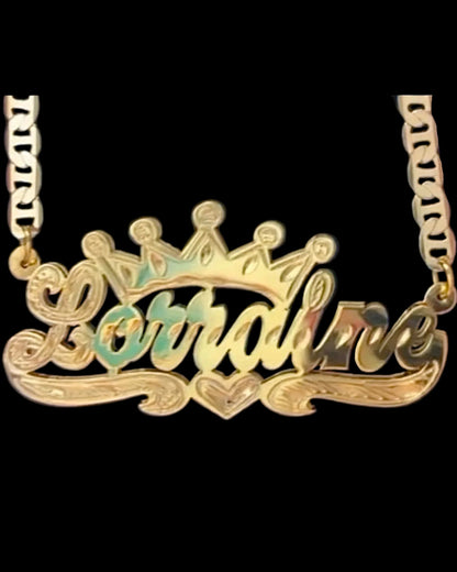 Scripted Double Plated Crown Necklace